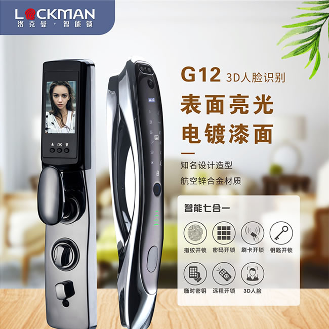 洛克曼G12智能鎖3D人臉識(shí)別 航空鋁合金材質(zhì)