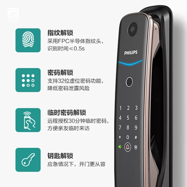 飛利浦智能鎖：貓眼、門鈴、門鎖功能三合一！