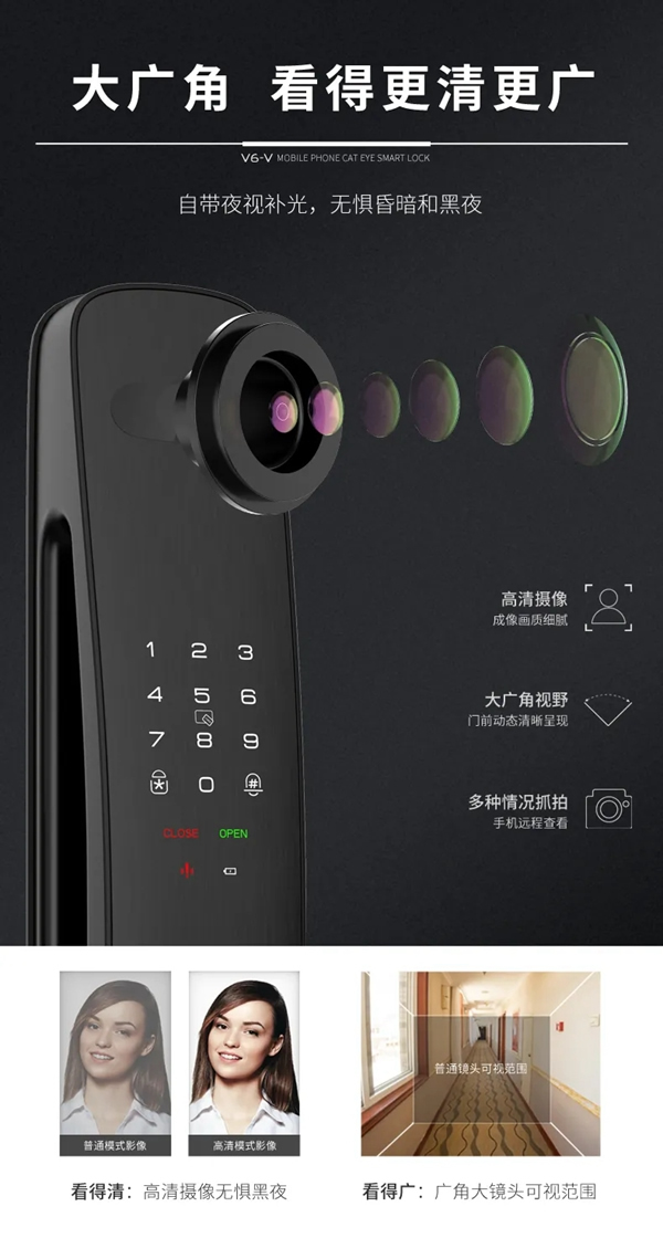 因特·V6-V | 大曲面手機貓眼對講鎖，即刻來探！