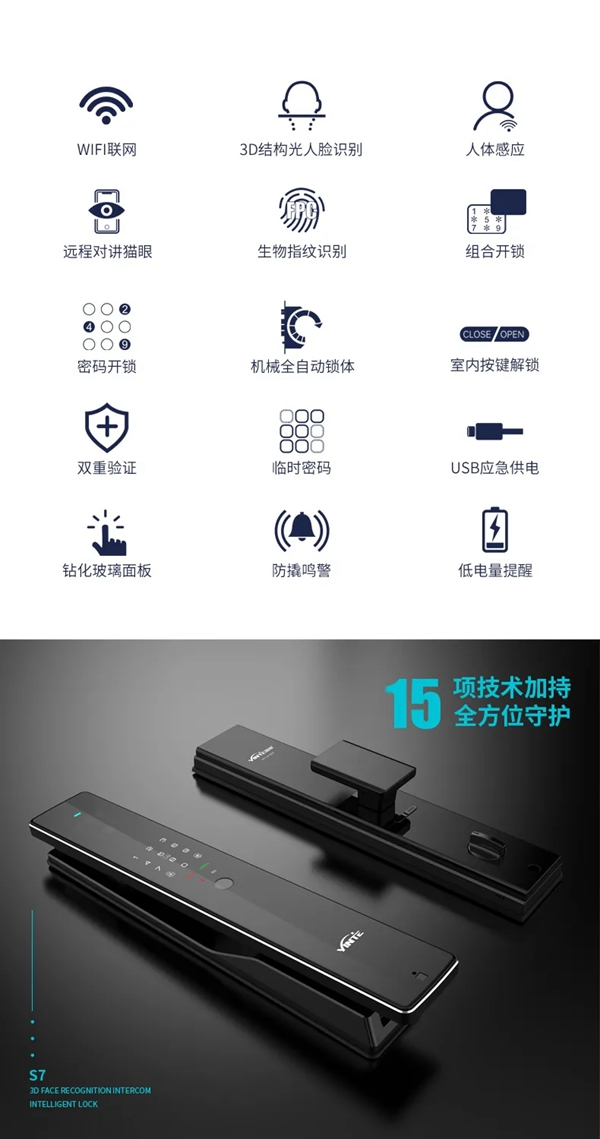 因特智能鎖新品·S7：3D人臉識別全功能對講鎖，耀目登場
