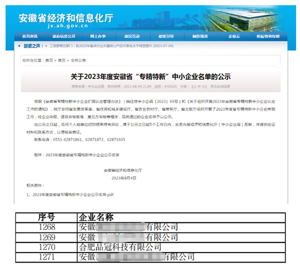 喜報|合肥品冠榮獲安徽省“專精特新”中小企業認定! 喜報|合肥品冠榮獲安徽省“專精特新”中小企業認定!